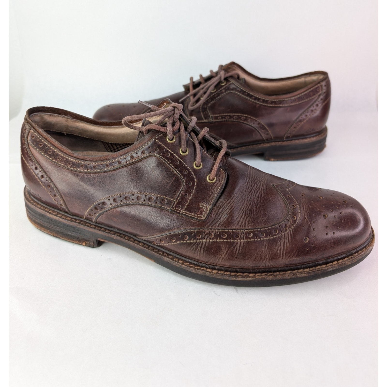 Clarks 62084 Brown Leather Oxford Wingtip Dress Shoes Size 13 M